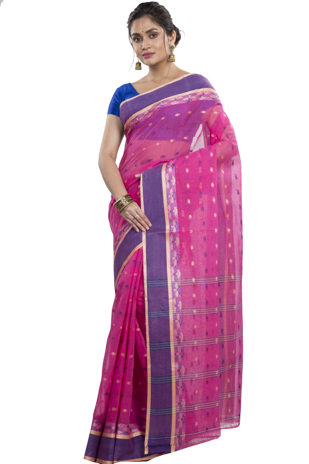 Pink Pure Cotton JoraPata Tant Saree (782)